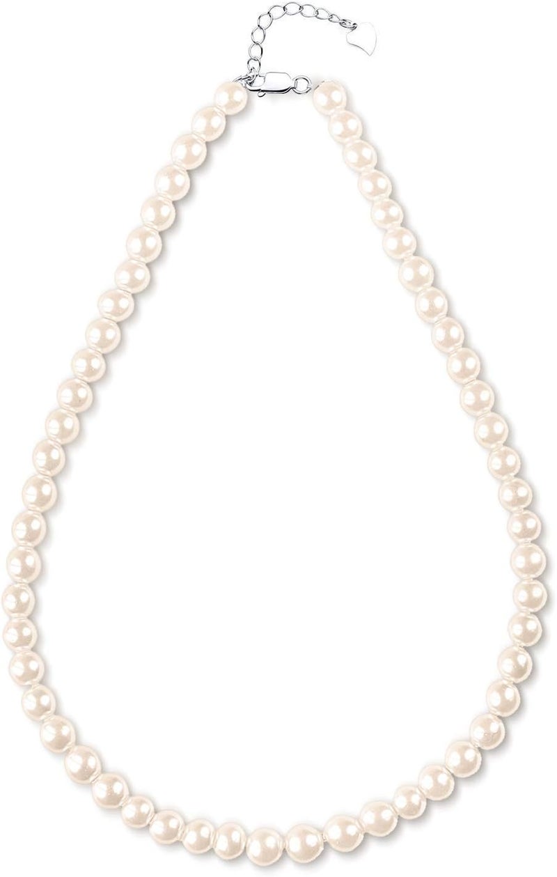 JORA White Freshwater Cultured Pearl Necklace for Women in 18 Inch Princess Length - Image 1